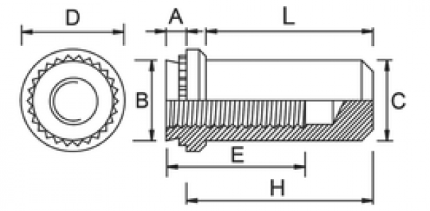 Гайка запрессовочная закрытая B M 4 - 2 (отв. 5,41) A2