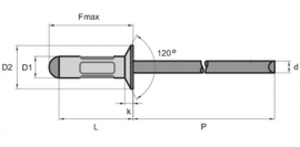 Заклепка многозажимная потайной бортик (зенкованная головка) M4x12 Al/St
