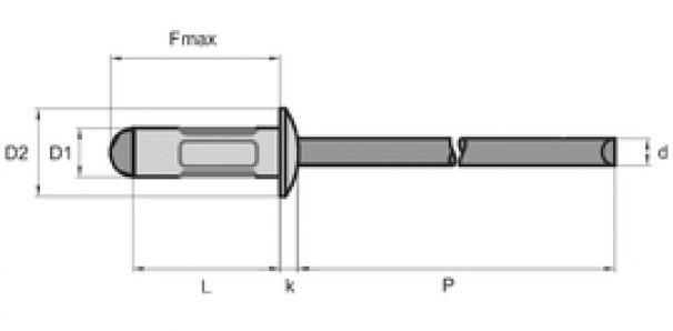 Заклепка многозажимная стандартный бортик (купольная головка) M3,2x8 A2/A2