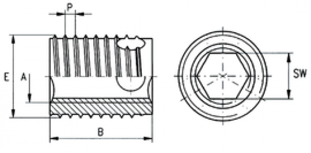 Резьбовая вставка с отверстиями и шестиганником Ensat - SBI-L M 5 D 7 x 1,0 x 10 Zn/Bl