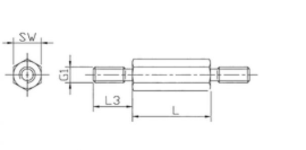 Стойка установочная с двойной внешней резьбой HEE_M 3x17/28 (L7/4) SW5,5 St/Zn (ПП)