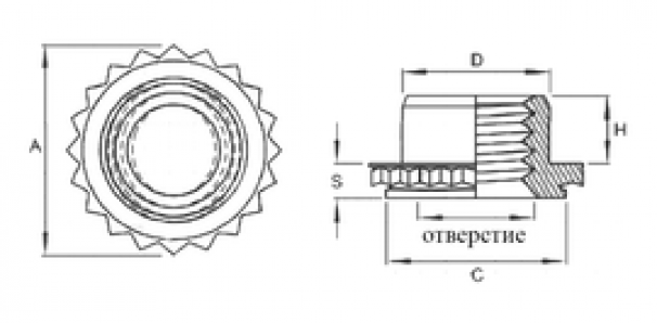 Гайка запрессовочная мини TR-FEOX (отв. 4,39) M 3 /0,99-1,14 A2